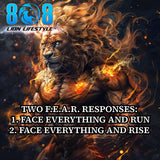 Fear presents a choice. The Two F.E.A.R. Responses Sticker reminds you to rise instead of retreat. This Face everything and rise quote sticker fuels bravery, while the Fear into courage motivational sticker builds resilience. Stand strong with the Conquer fear mindset decal and the Choose rise over run reminder sticker — add to cart now and choose courage today.