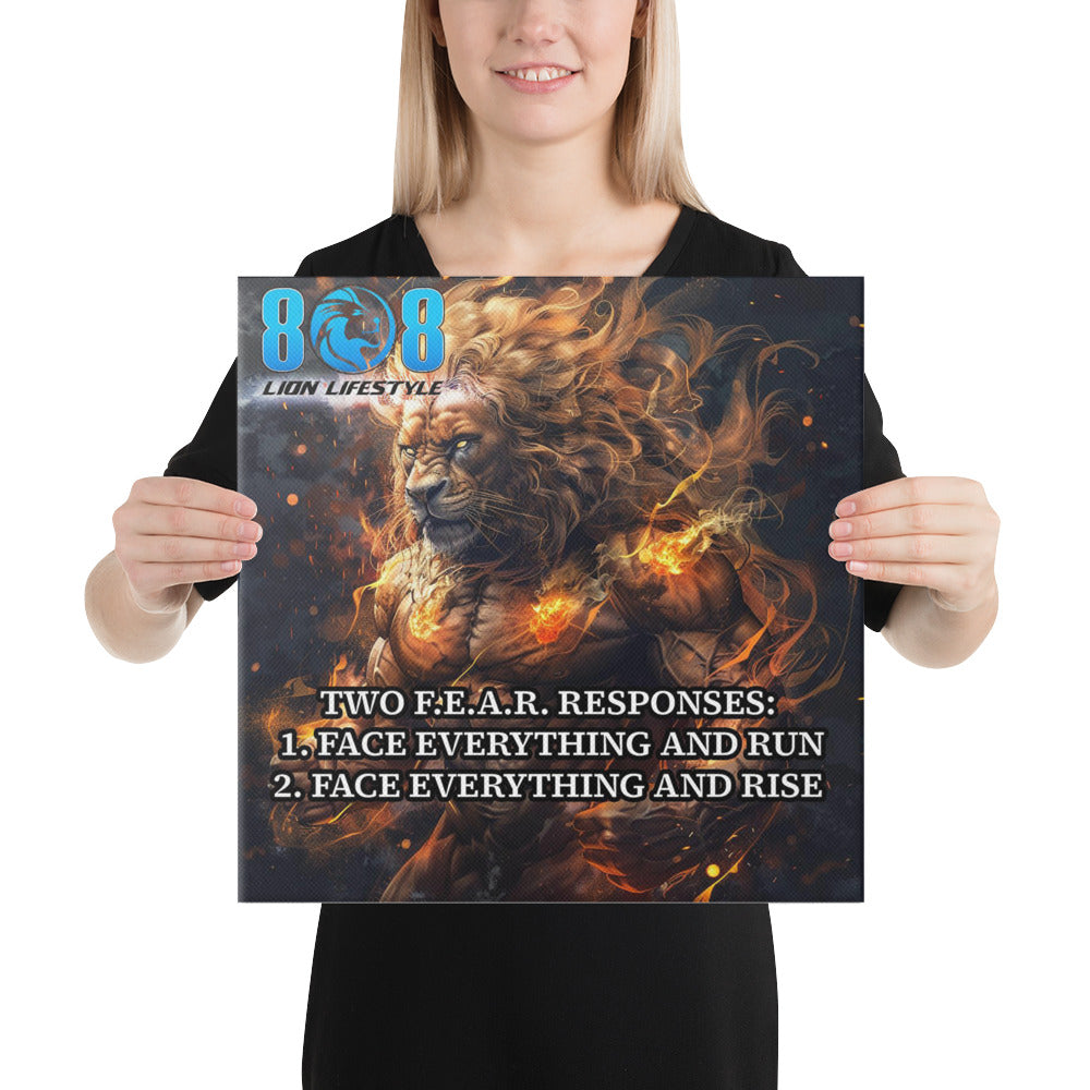 Conquer fear with the Two FEAR Responses Canvas, a bold reminder to choose courage over retreat. This Overcome Fear Motivational Wall Art empowers daily resilience. Inspire bravery with a Face Everything And Rise Inspirational Canvas Print and fuel inner strength through the Courage Over Fear Quote Canvas Decor. Perfect for warriors of life, this Resilience and Strength Motivational Canvas Wall Art drives courage—add to cart today!